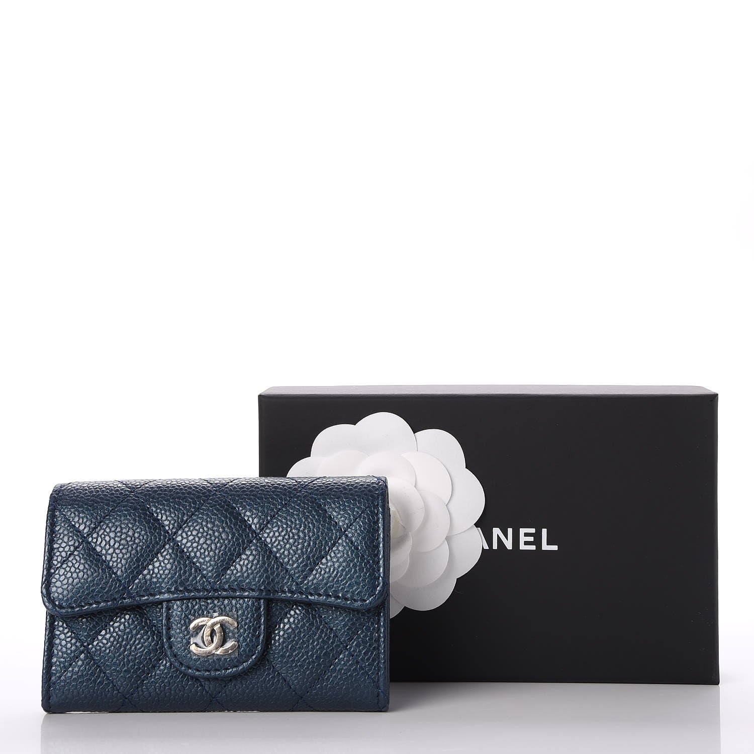 Chanel Metallic Caviar Quilted Card Holder Dark Blue 7 of 7