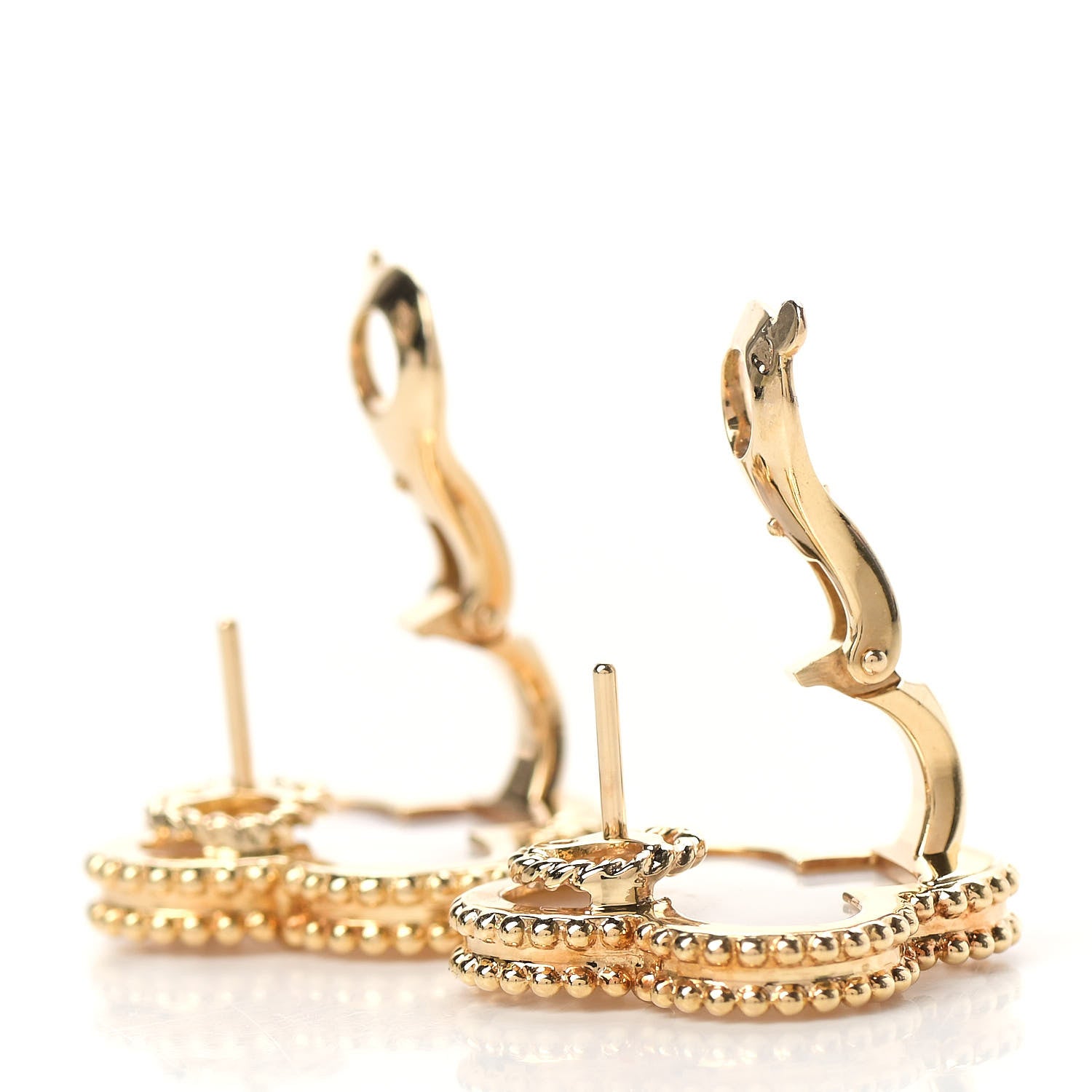 Van Cleef & Arpels 18K Yellow Gold Mother of Pearl Vintage Alhambra Earrings 3 of 5