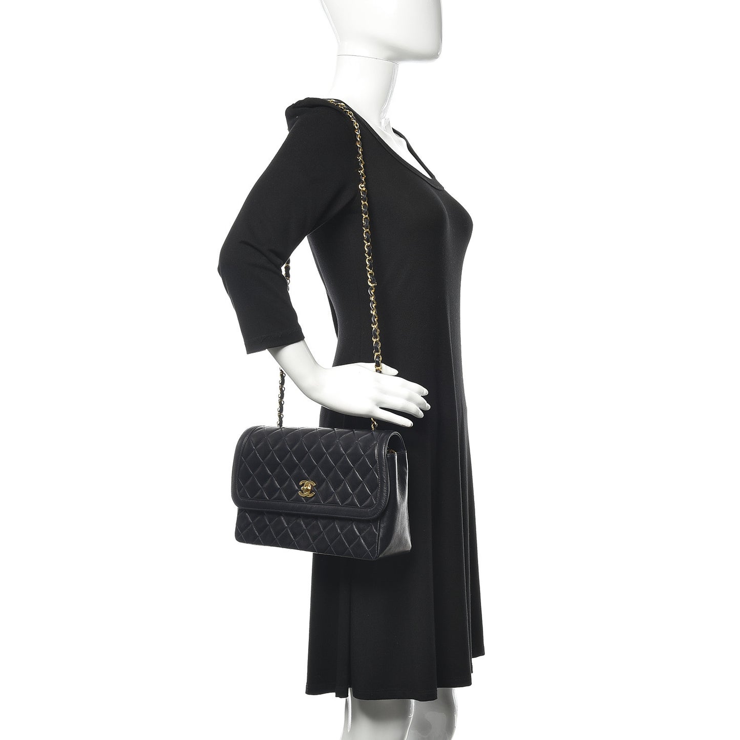 Lambskin Quilted Medium Single Flap Navy Blue
