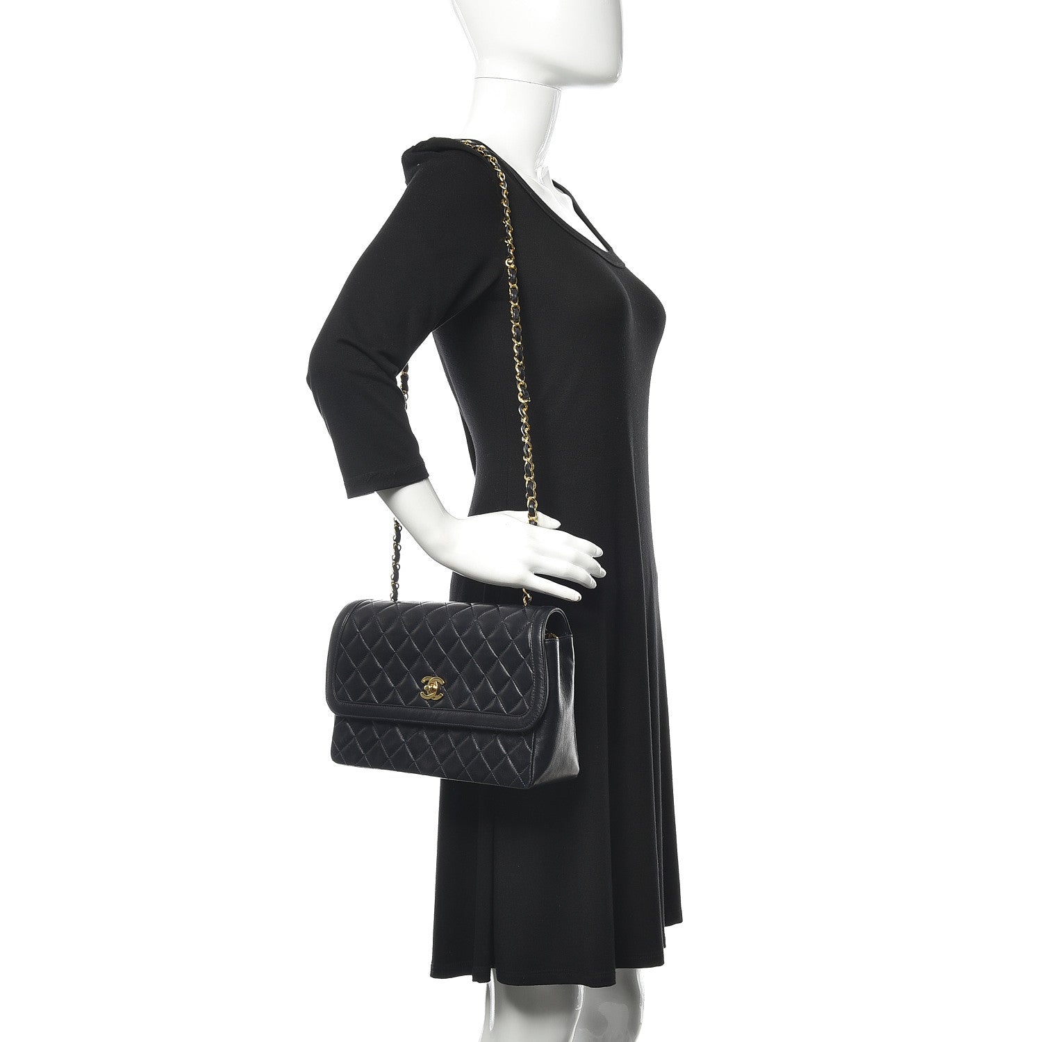 Chanel Lambskin Quilted Medium Single Flap Navy Blue 2 of 16