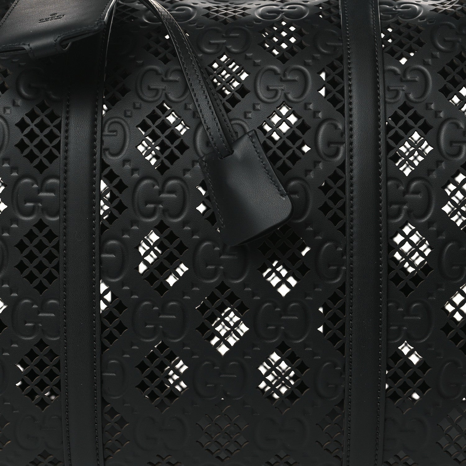 Gucci Calfskin Cut Out GG Embossed Medium Duffle Bag Black 6 of 8