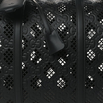 Gucci Calfskin Cut Out GG Embossed Medium Duffle Bag Black 6 of 8