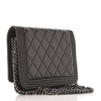 Chanel Lambskin Quilted Boy Wallet On Chain WOC Grey 2 of 12