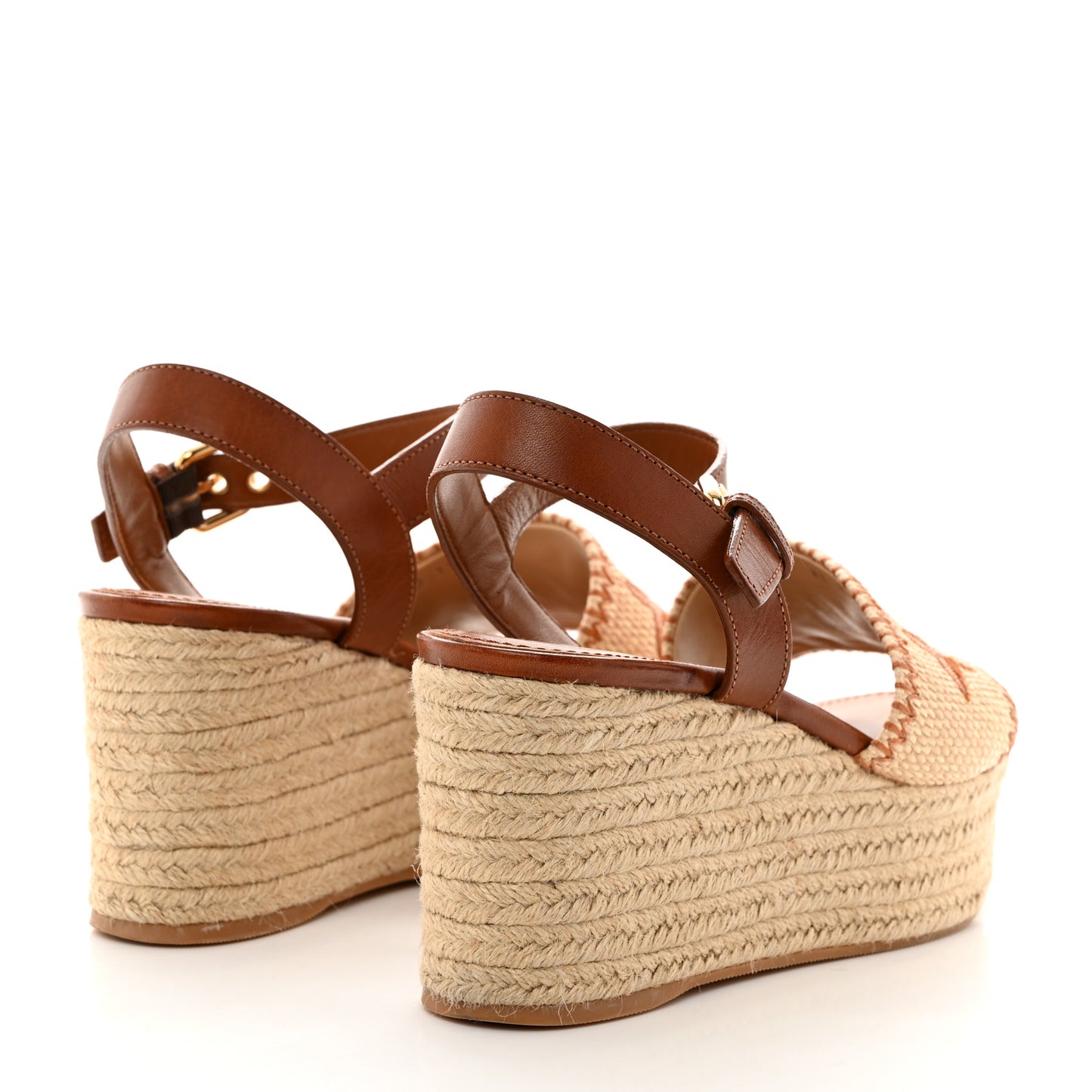 Cotton Monogram Embroidered Starboard Wedge Espadrilles 40 Beige Tan