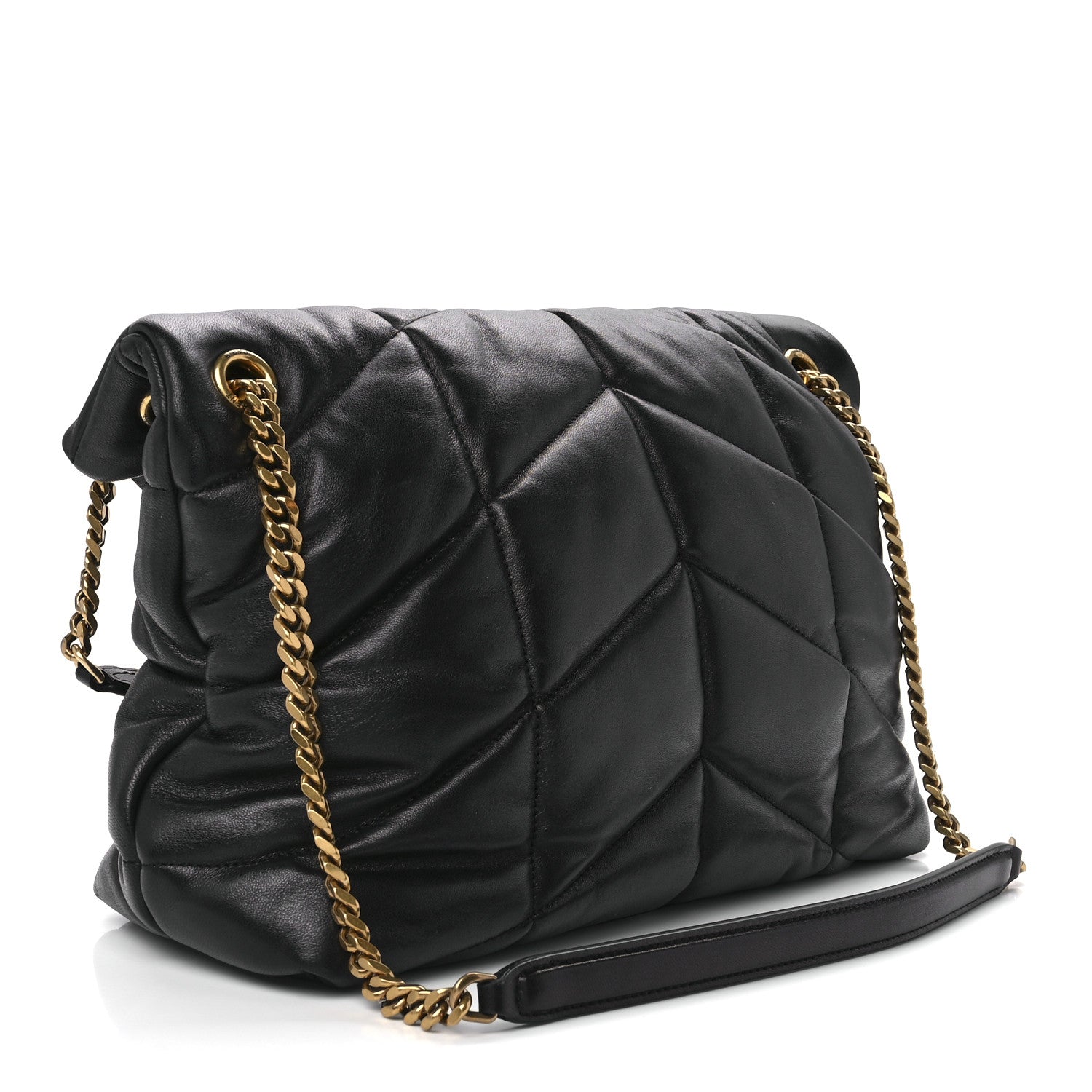 Saint Laurent Lambskin Quilted Medium Loulou Puffer Monogram Chain Satchel Black 3 of 11