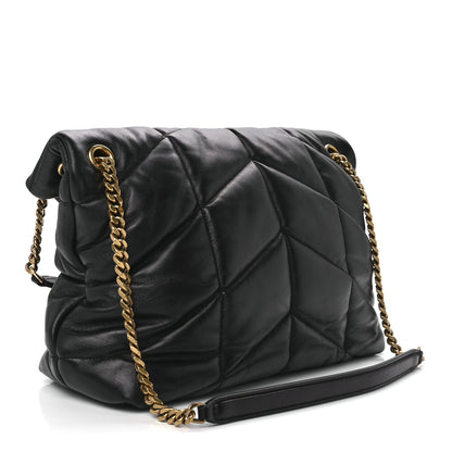 Saint Laurent Lambskin Quilted Medium Loulou Puffer Monogram Chain Satchel Black 3 of 11