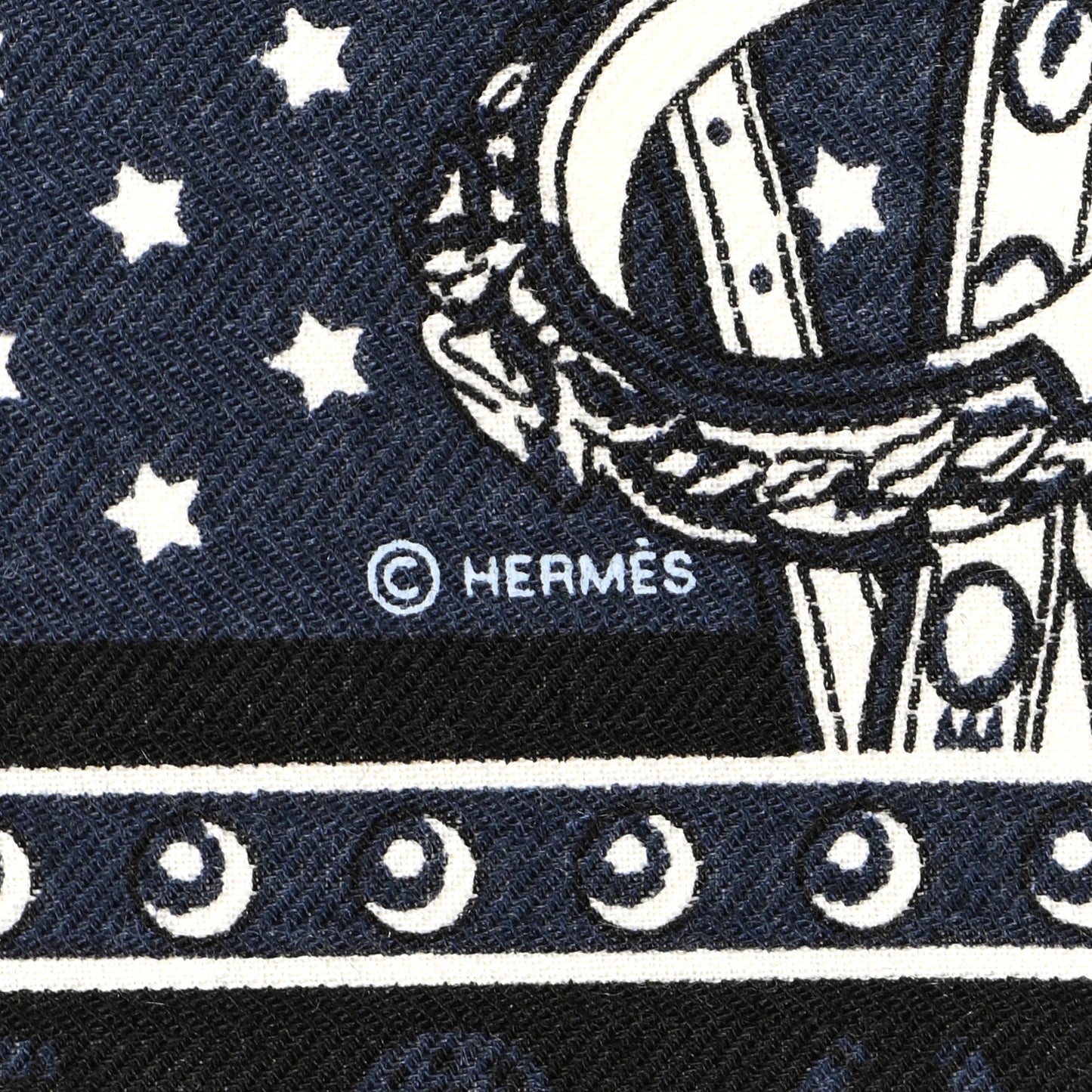 Cashmere Silk Cheval Punk Bandana Scarf 65 Marine Black White