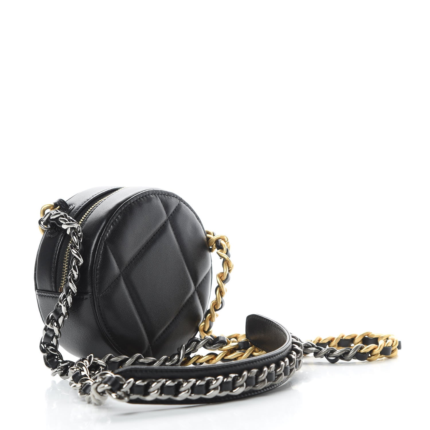 Chanel Lambskin Quilted 19 Round Clutch With Chain Black 3 of 11