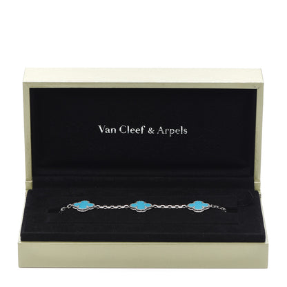 Van Cleef & Arpels 18K White Gold Turquoise 5 Motifs Vintage Alhambra Bracelet 5 of 5