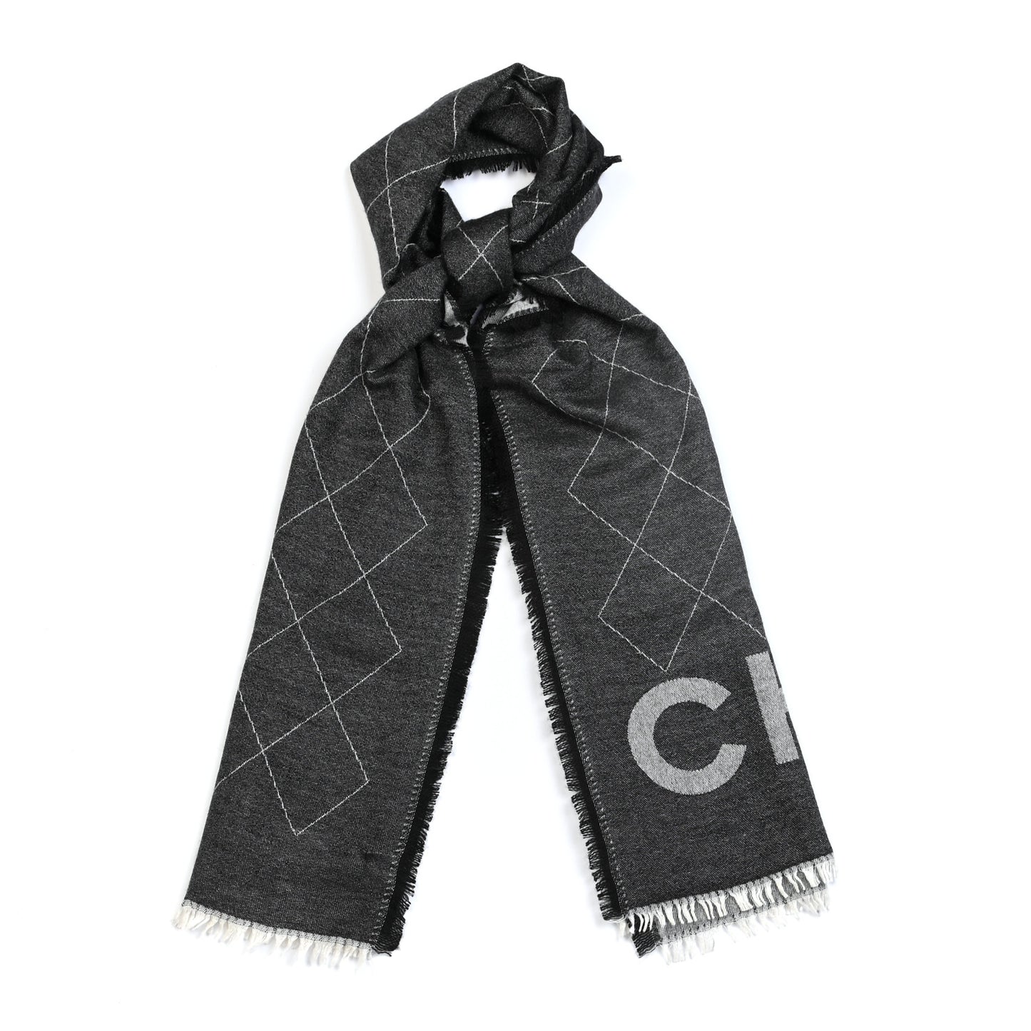 Cashmere Silk Quilted CC Logo Stole Black