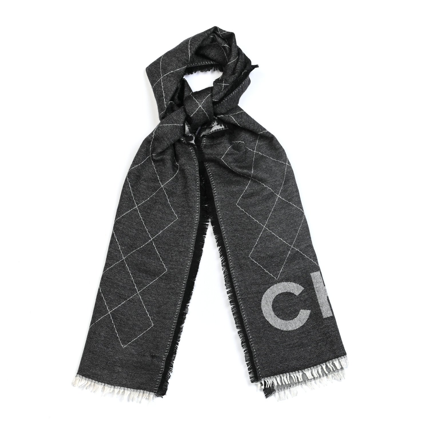 Chanel Cashmere Silk Quilted CC Logo Stole Black 1 of 4