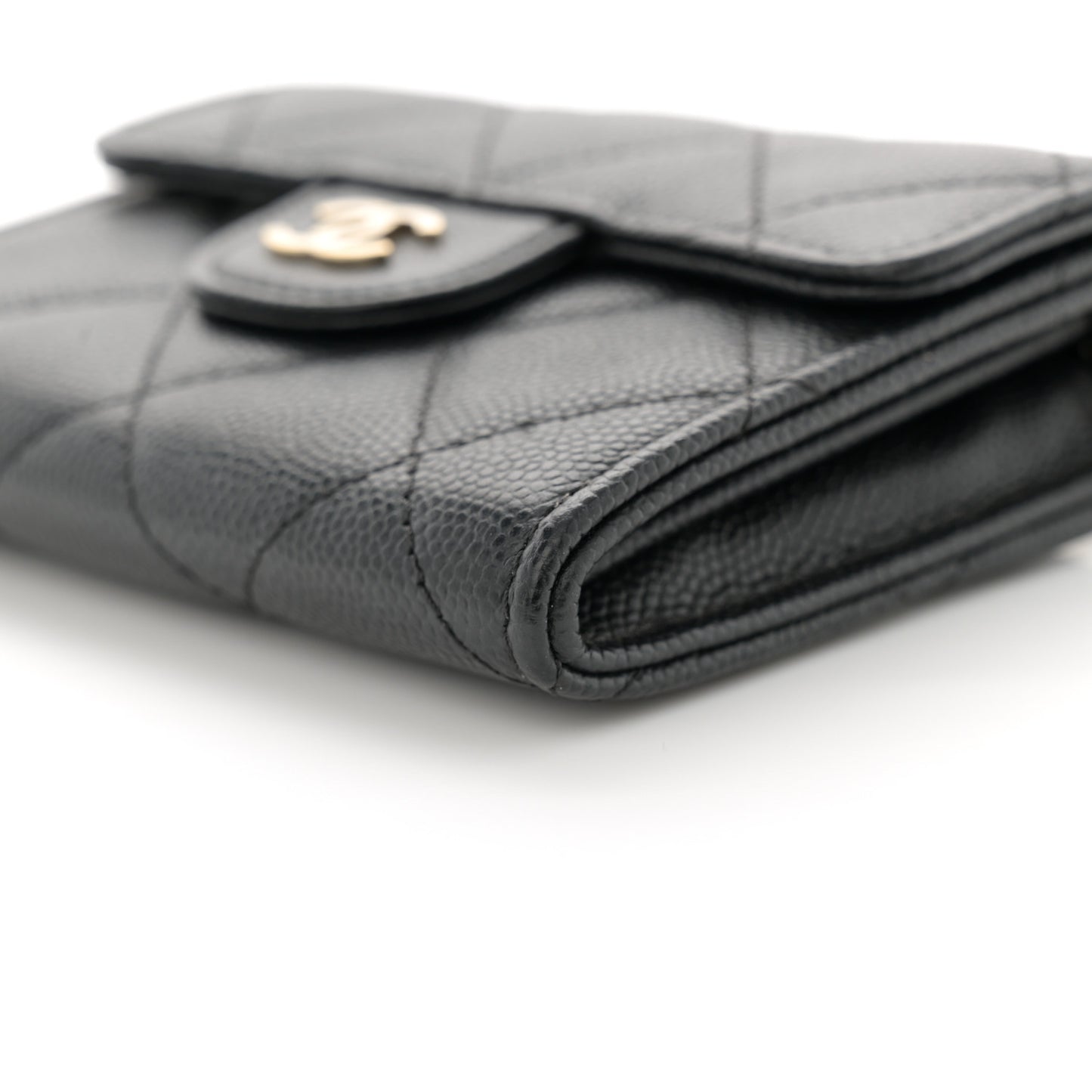 Caviar Quilted Flap Card Holder On Chain Black