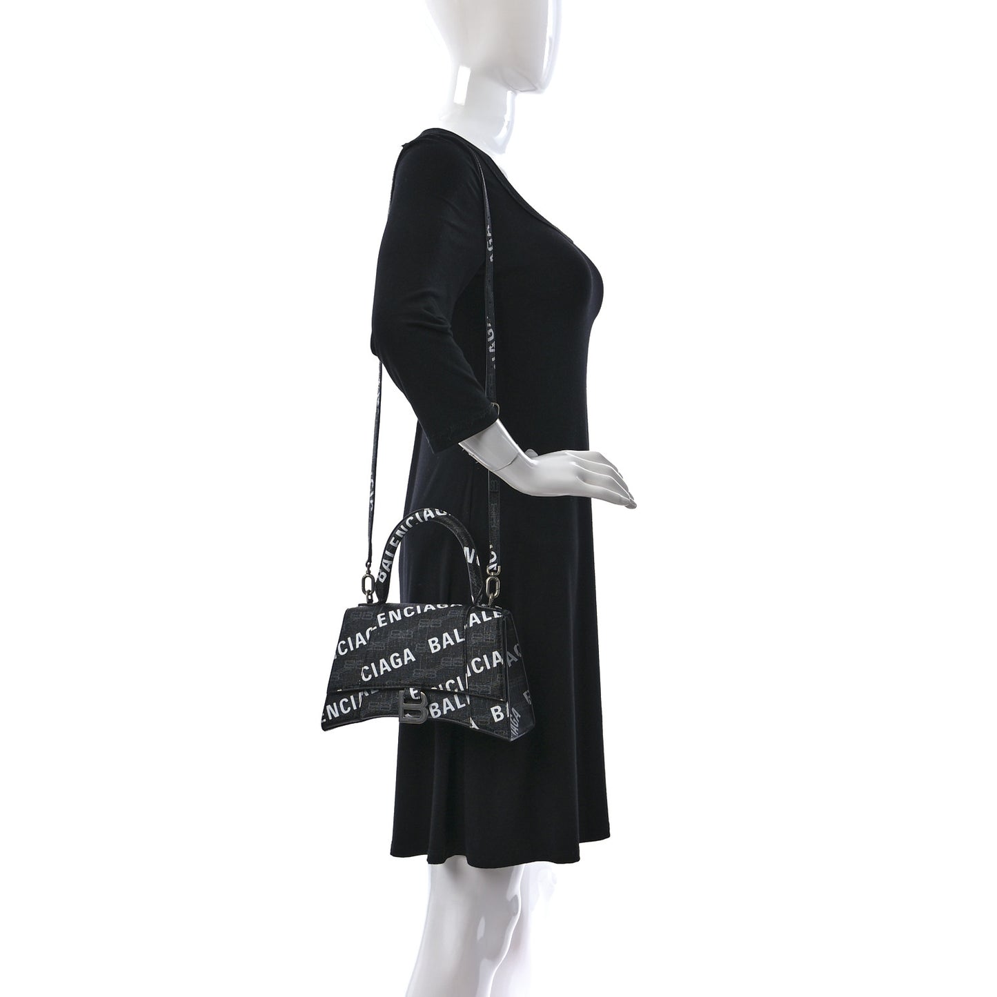 Coated Canvas BB Monogram Allover Logo Small Hourglass Top Handle Bag Black Grey White