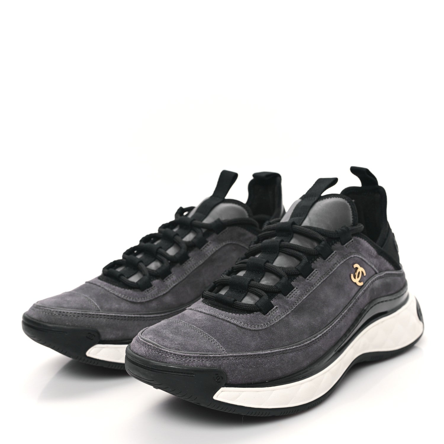 Chanel Suede Calfskin Nylon Grosgrain CC Sneakers 40 Grey 3 of 8