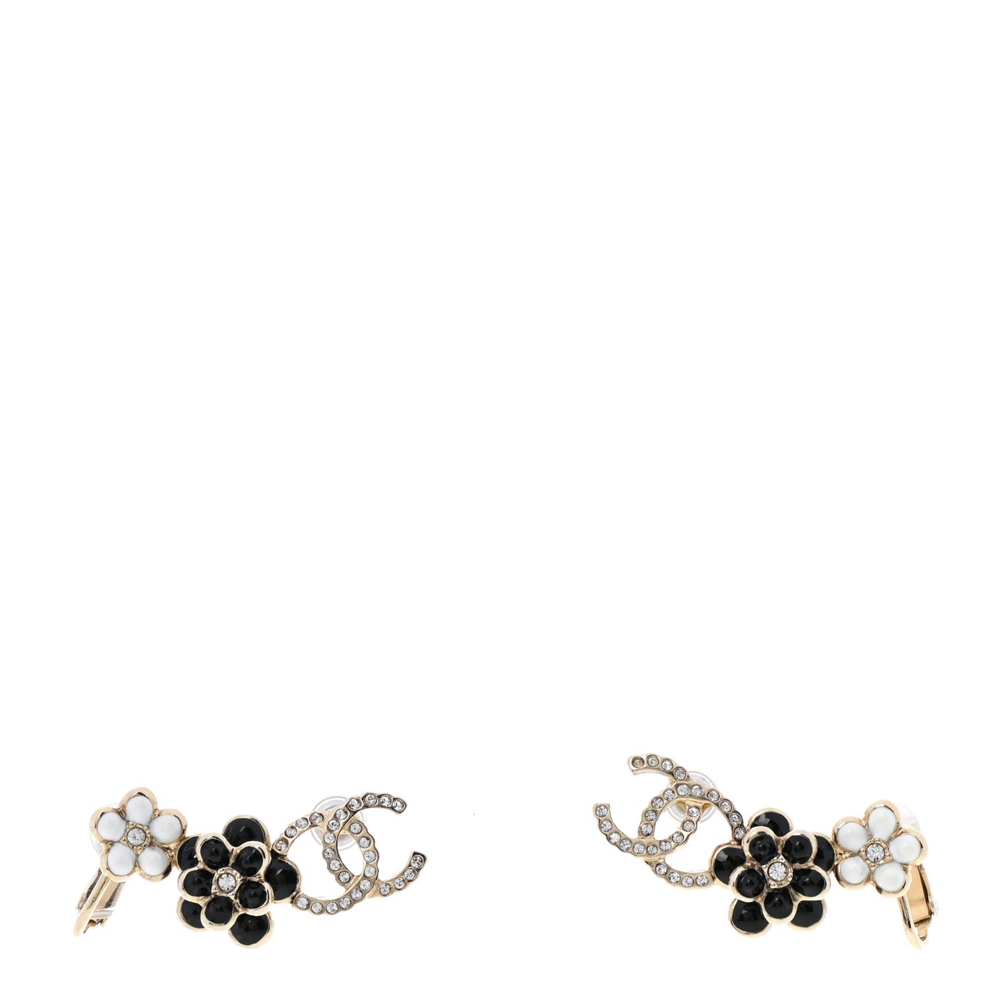 Crystal Enamel Flower CC Earrings Gold White Black