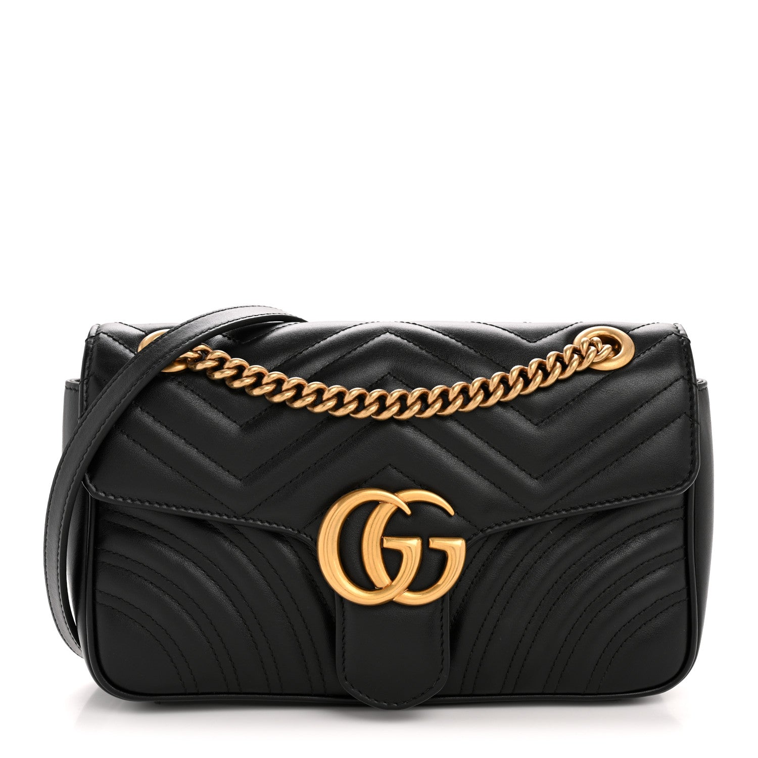 Gucci Calfskin Matelasse Small GG Marmont Shoulder Bag Black 1 of 11