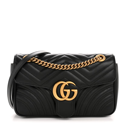 Gucci Calfskin Matelasse Small GG Marmont Shoulder Bag Black 1 of 11