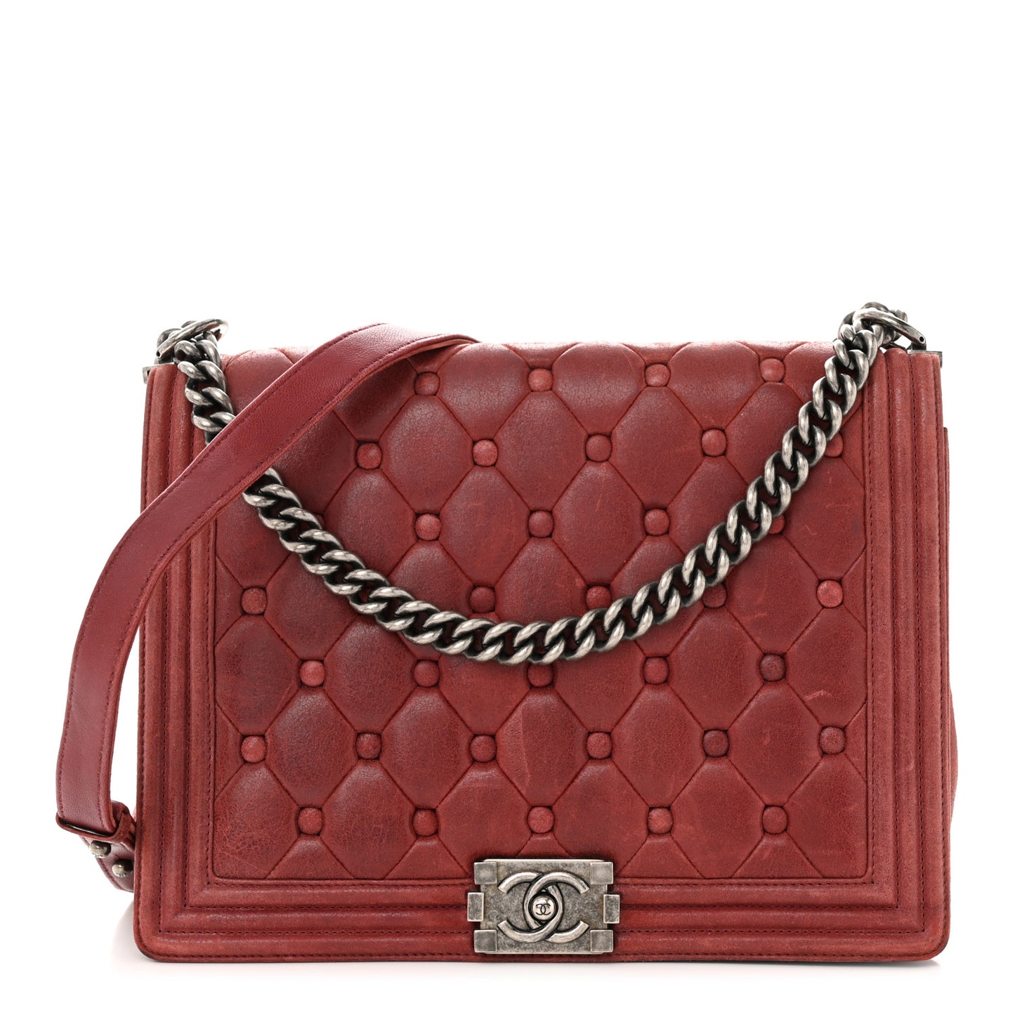 Nubuck Chesterfield Quilted Large Celtic Boy Flap Red