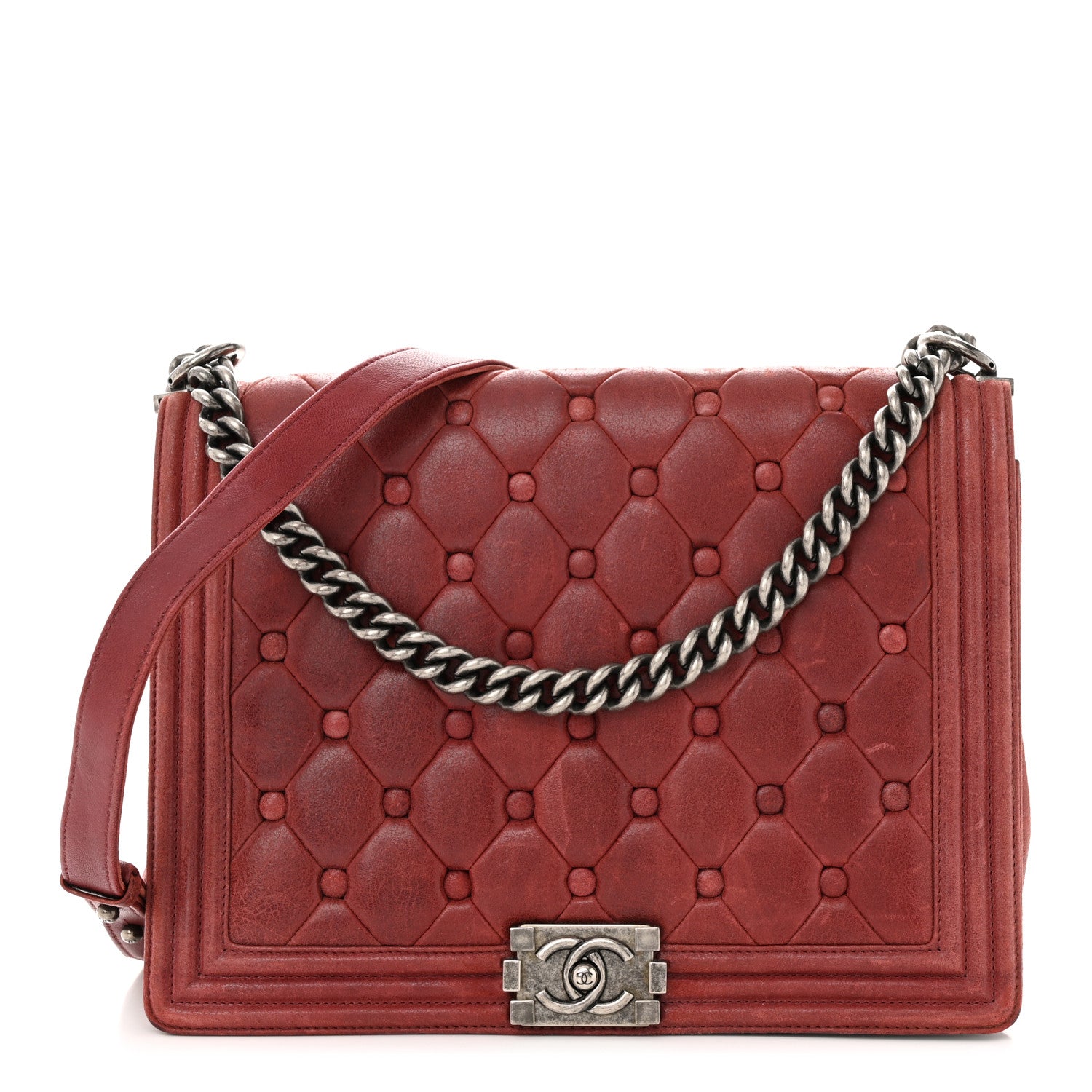 Chanel Nubuck Chesterfield Quilted Large Celtic Boy Flap Red 1 of 15