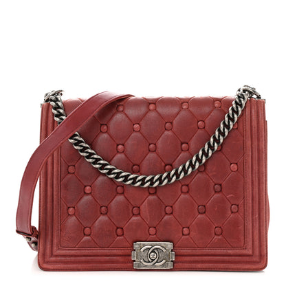 Chanel Nubuck Chesterfield Quilted Large Celtic Boy Flap Red 1 of 15