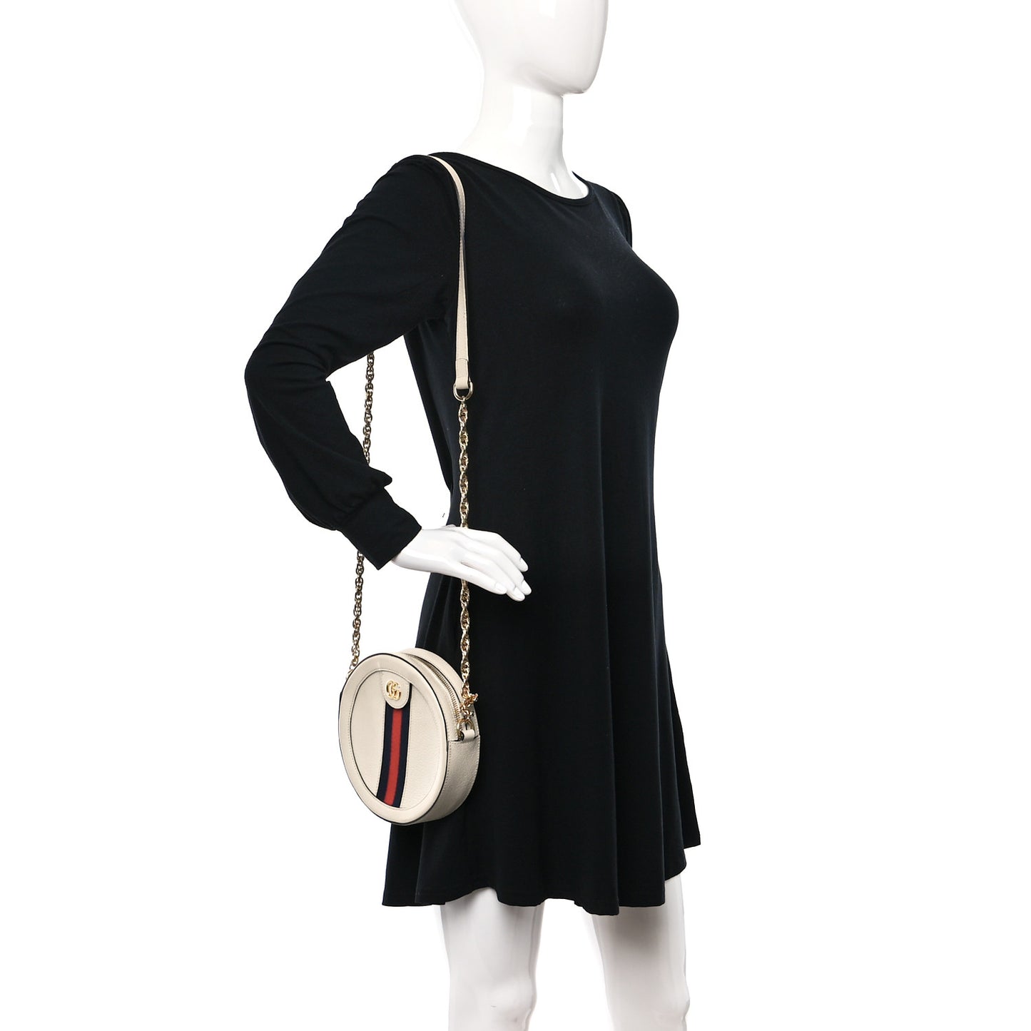 Textured Calfskin Web Mini Ophidia Round Shoulder Bag Mystic White