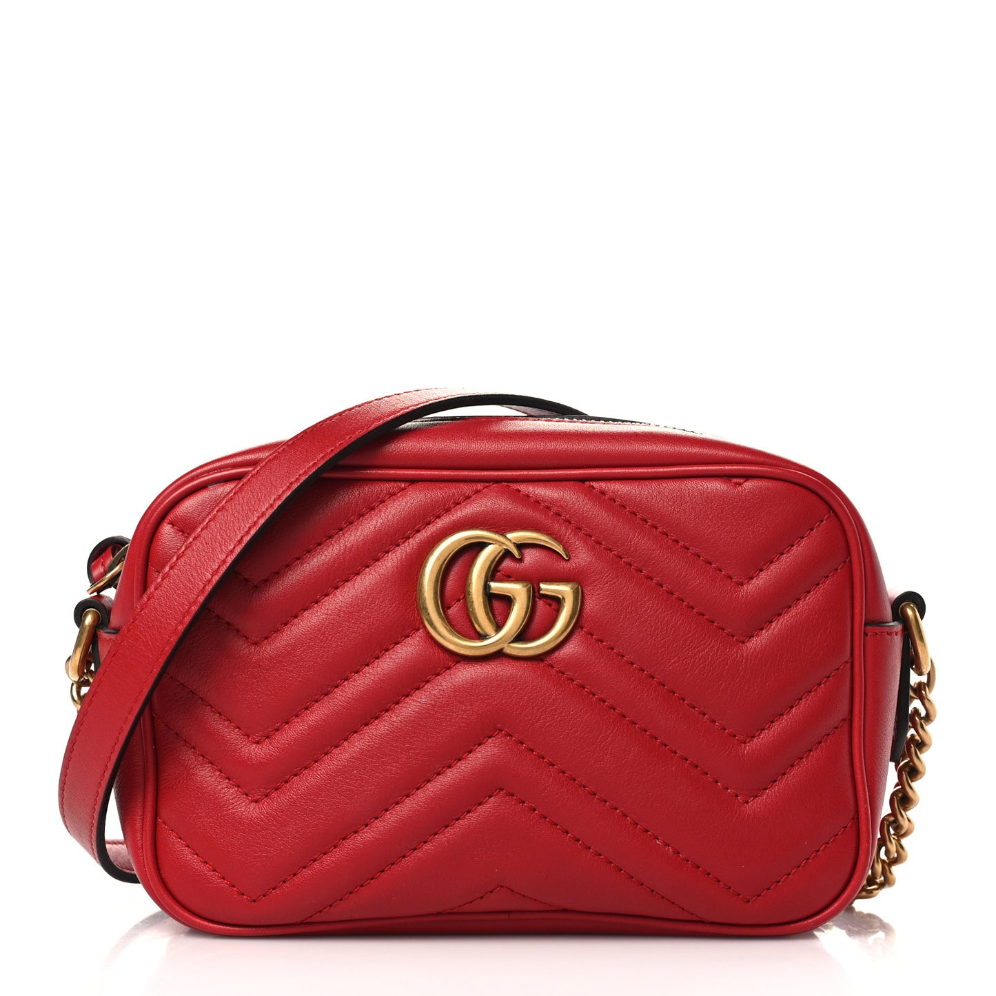 Calfskin Matelasse Mini GG Marmont Chain Shoulder Bag Hibiscus Red