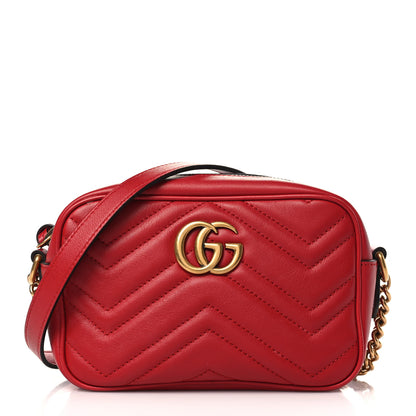 Gucci Calfskin Matelasse Mini GG Marmont Chain Shoulder Bag Hibiscus Red 1 of 9
