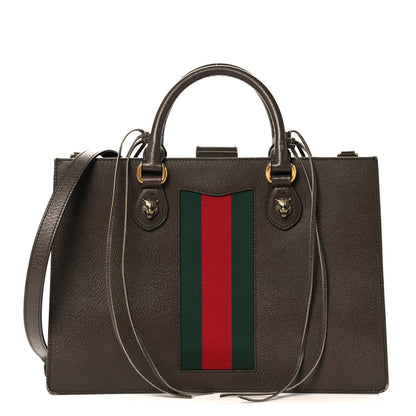 Gucci Grained Calfskin Web Large Animalier Top Handle Tote Brown 1 of 25