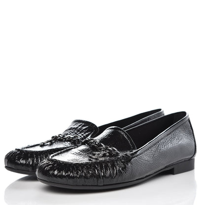 Chanel Patent Crackled Calfskin CC Mocassin Loafers 41 Black 3 of 9