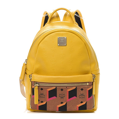 MCM Coated Canvas Diamond Print Small Backpack Yellow 1 of 8