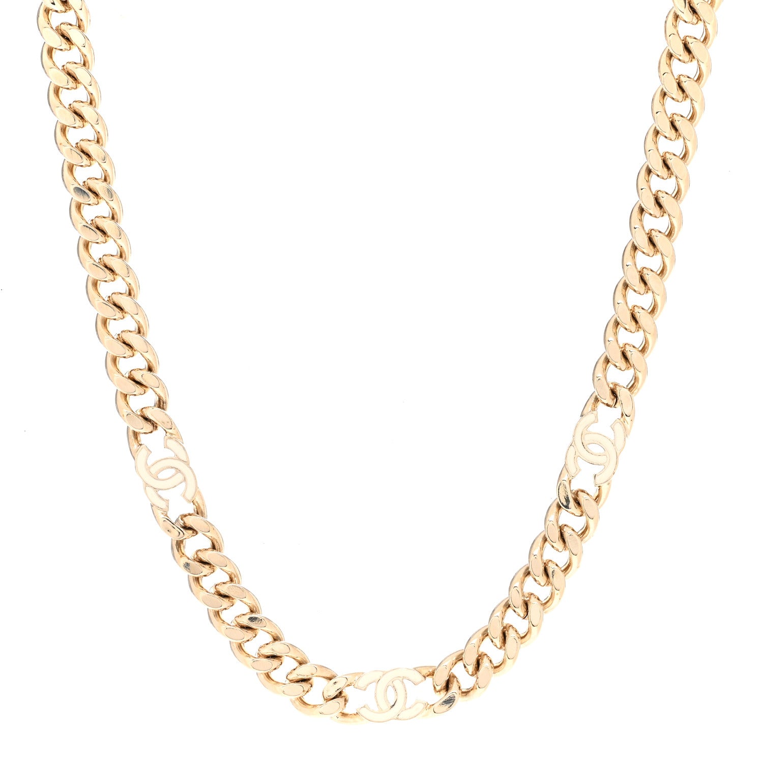 Chanel Metal Enamel Chain CC Choker Gold White 1 of 5