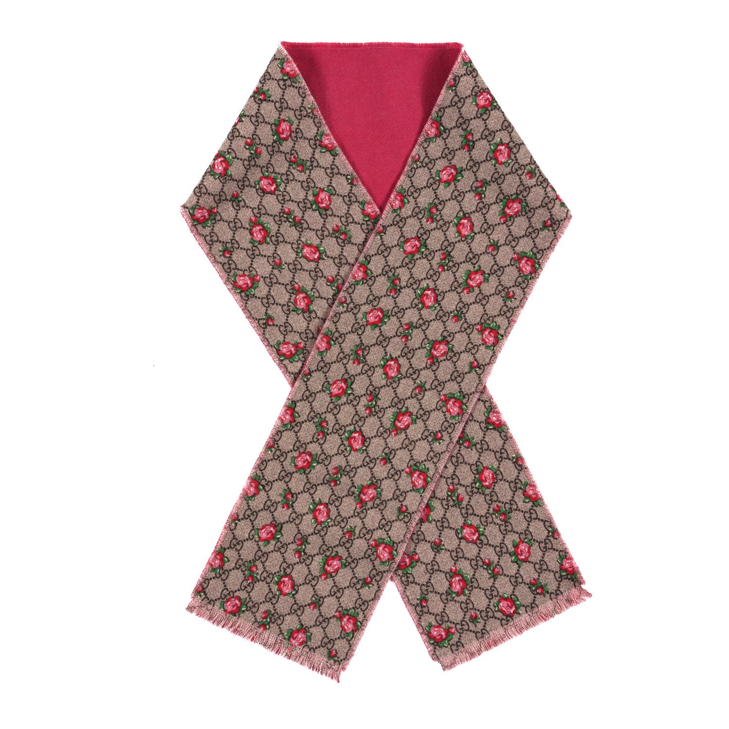 Wool GG Monogram Rosie Square Scarf Beige Magenta Beige