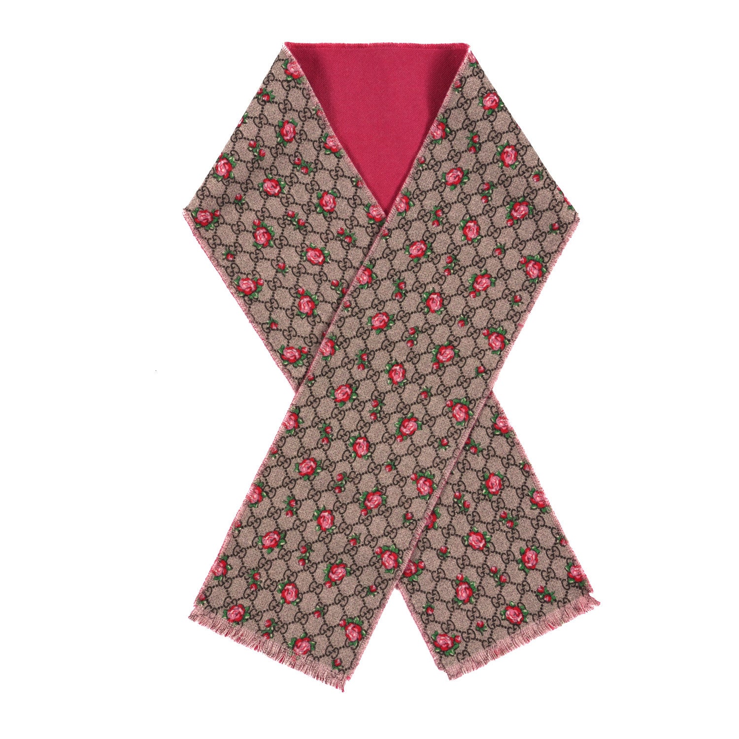 Gucci Wool GG Monogram Rosie Square Scarf Beige Magenta Beige 1 of 3