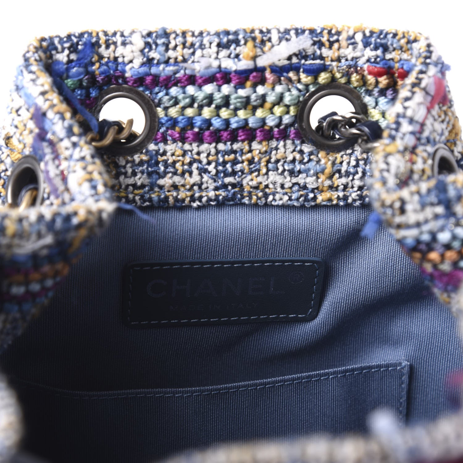 Chanel Tweed Calfskin Quilted Gabrielle Backpack Blue Gold Red White 7 of 9