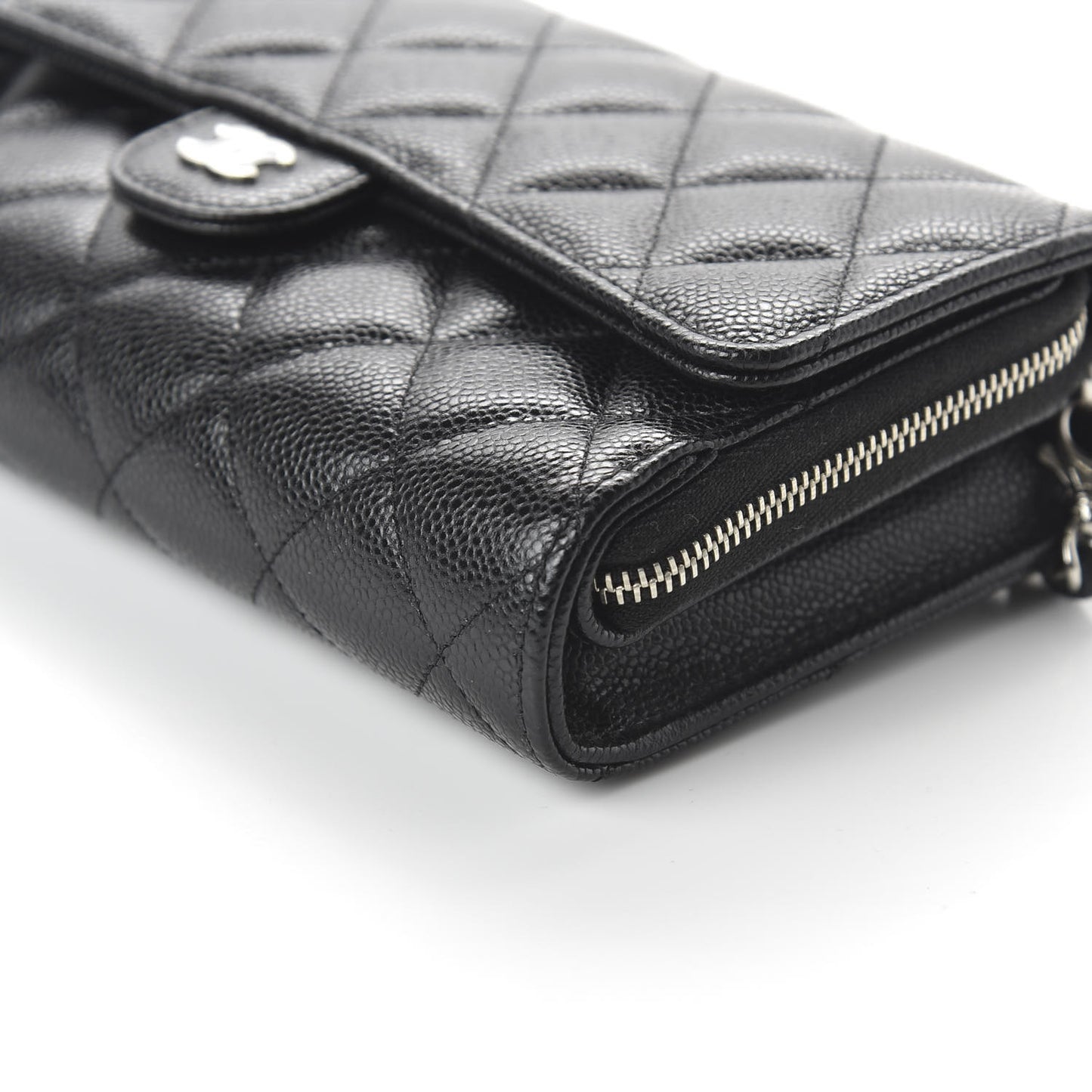 Caviar Quilted Wallet on Removable Chain Black