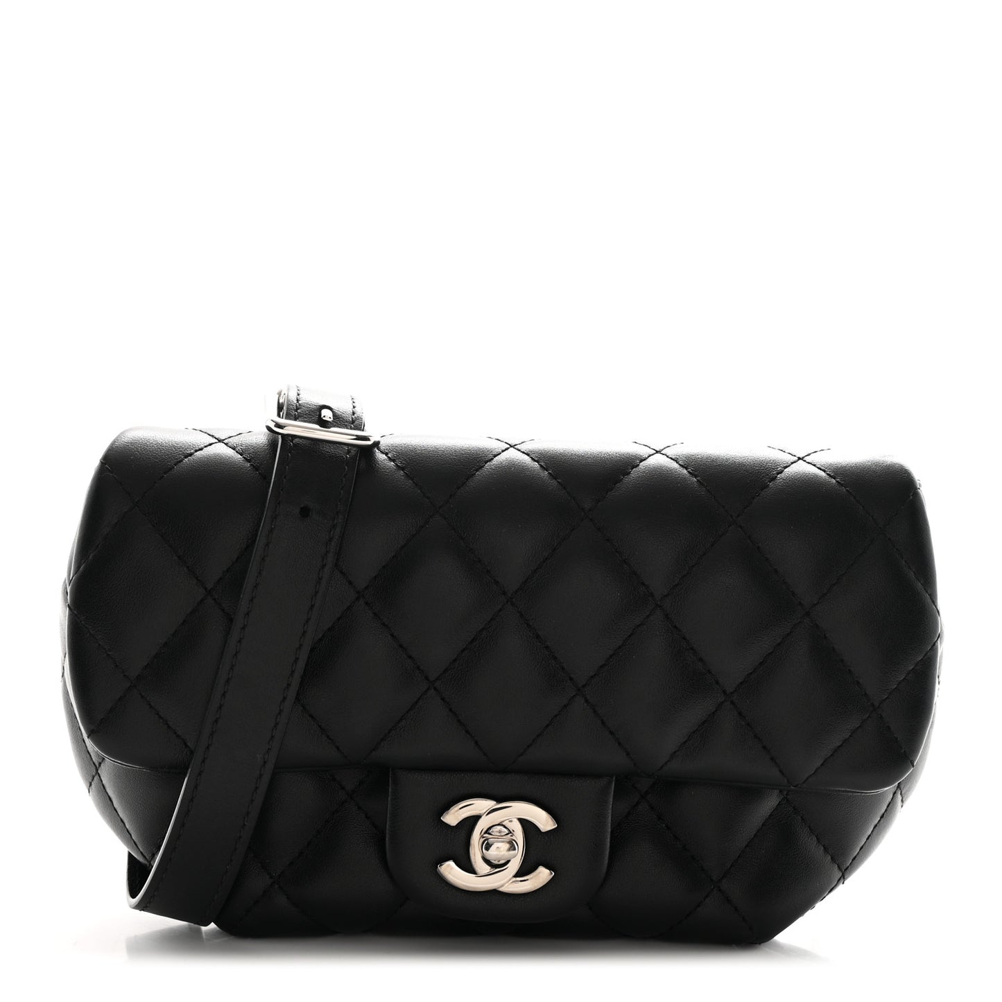 Calfskin Quilted CC Uniform Flap Belt Bag Black