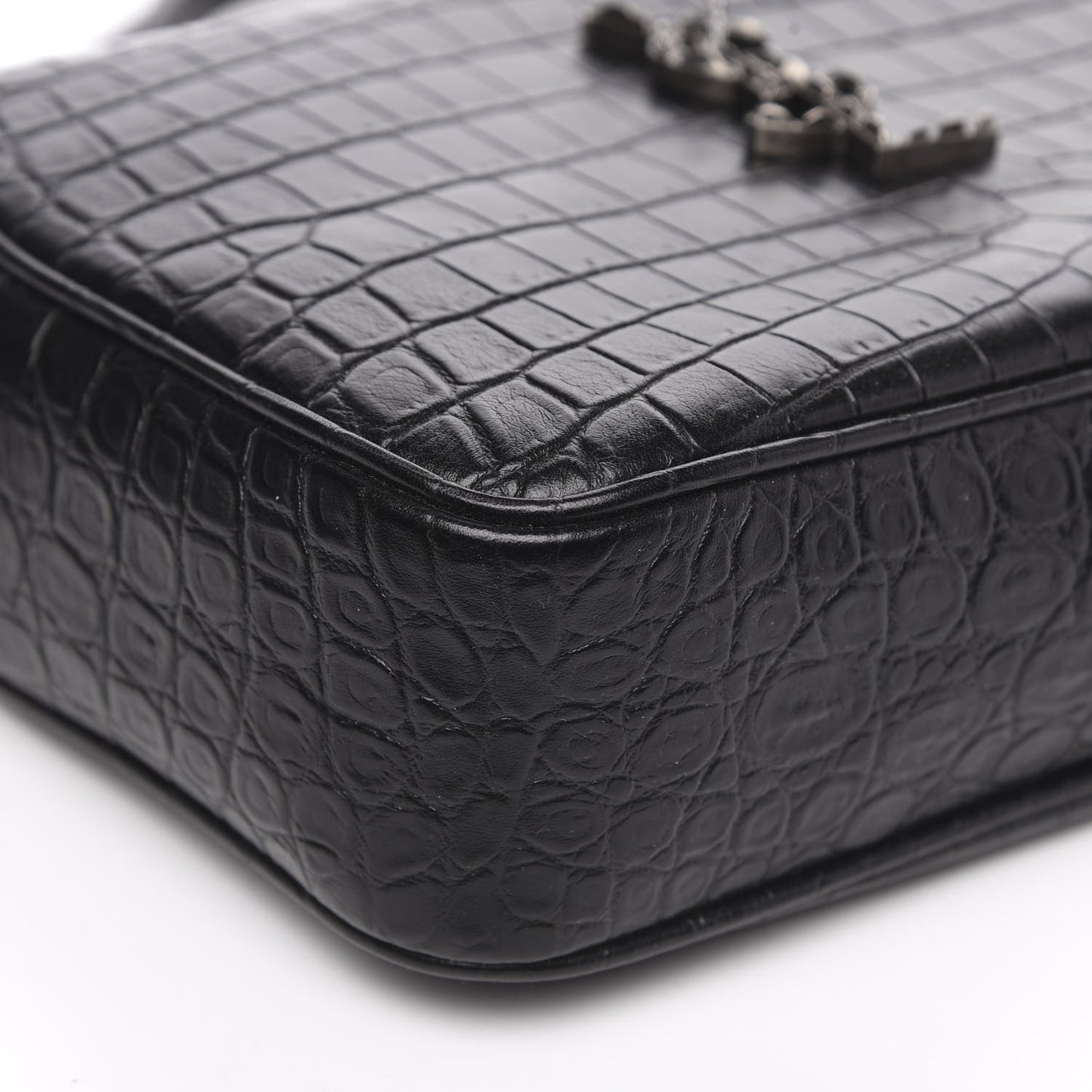 Calfskin Crocodile Embossed Monogram Lou Camera Bag Black