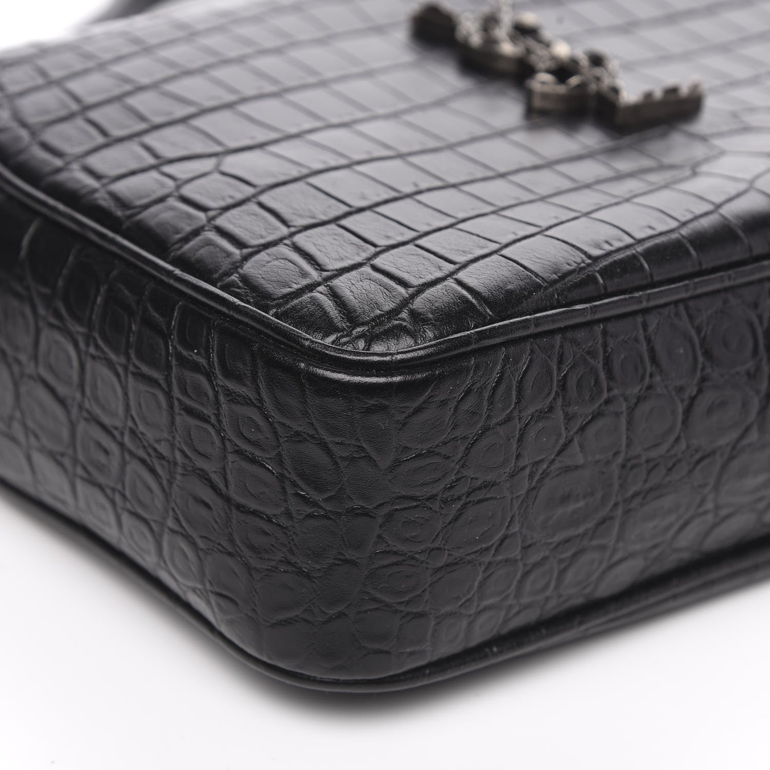 Saint Laurent Calfskin Crocodile Embossed Monogram Lou Camera Bag Black 8 of 9