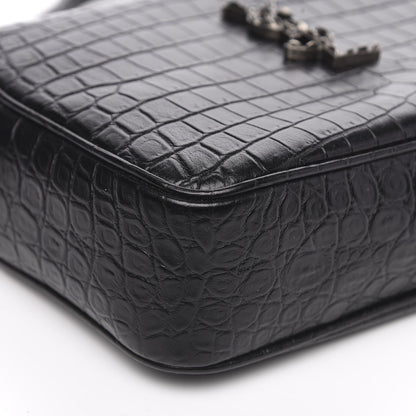 Saint Laurent Calfskin Crocodile Embossed Monogram Lou Camera Bag Black 8 of 9
