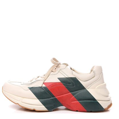 Gucci Calfskin Web Printed Mens Rhyton Sneakers 8.5 Mystic White 1 of 9