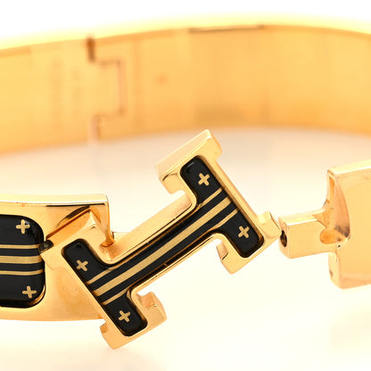 Hermes Enamel Printed Quadrige Au Fil Narrow Clic Clac H Bracelet PM Jaune Or Black 4 of 5