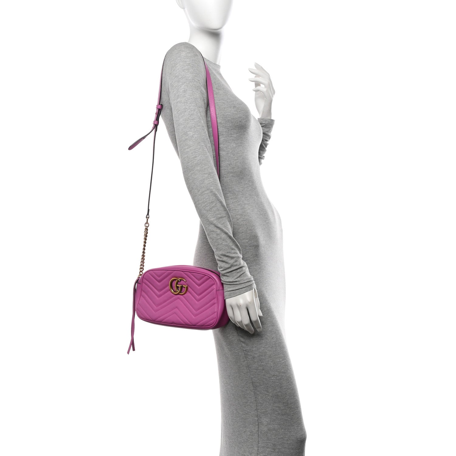Gucci Calfskin Matelasse Small GG Marmont Chain Shoulder Bag Candy Mousse 2 of 12