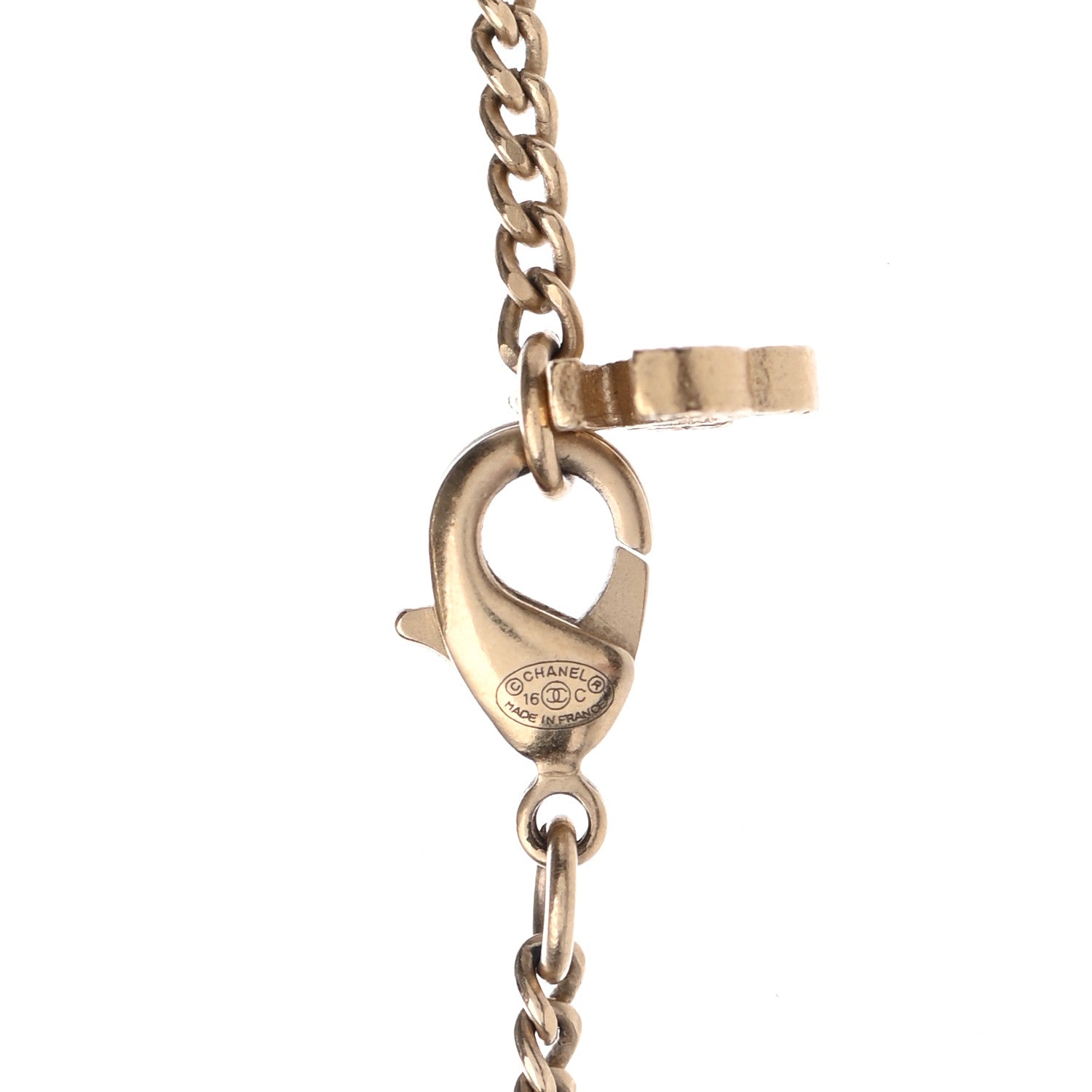 Chanel Metal Crystal Baguette CC Pendant Necklace Gold 4 of 5