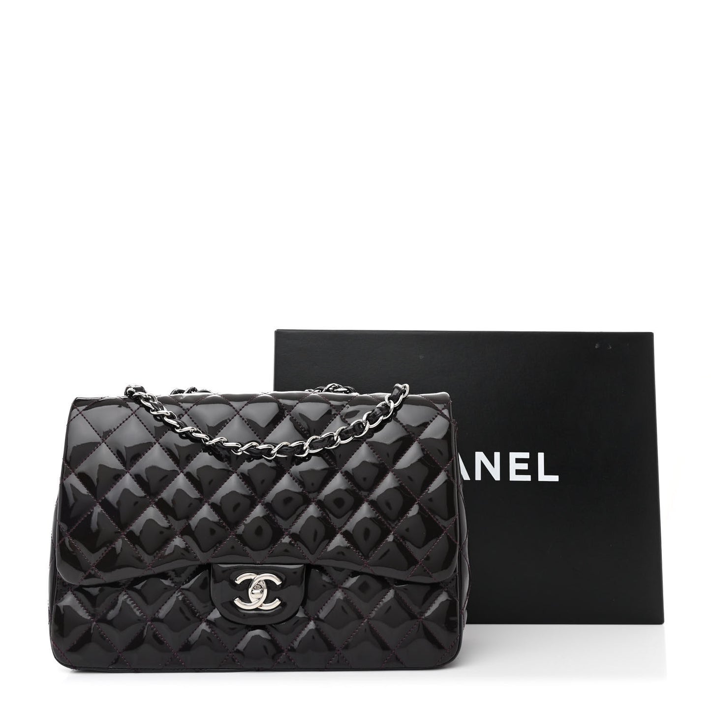 Patent Quilted Jumbo Single Flap Plum