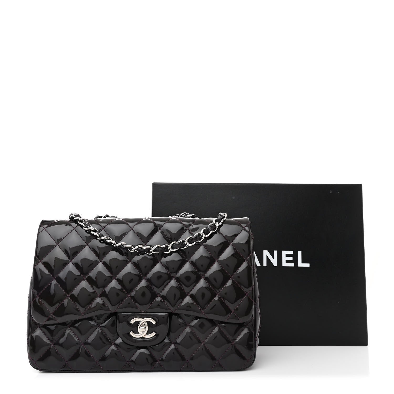 Chanel Patent Quilted Jumbo Single Flap Plum 15 of 15