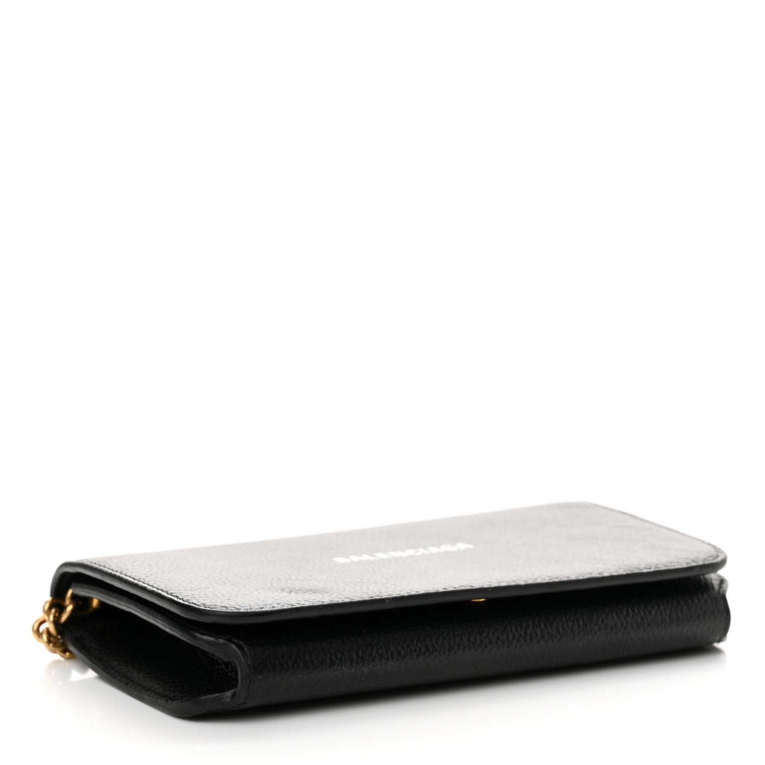 Balenciaga Grained Calfskin Logo Cash Phone Holder Wallet On Chain Black White 4 of 11