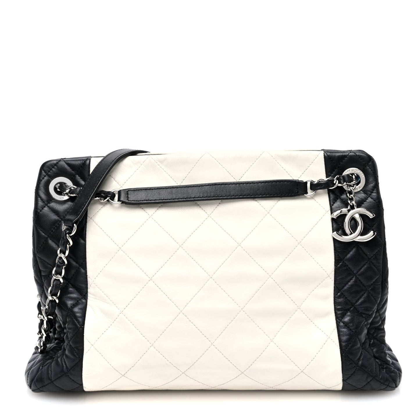 Lambskin Quilted CC Shopping Tote Black Ivory