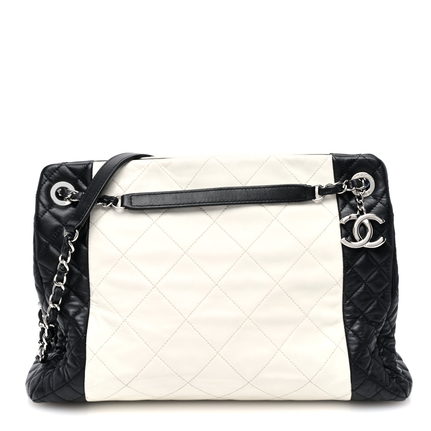 Chanel Lambskin Quilted CC Shopping Tote Black Ivory 1 of 9