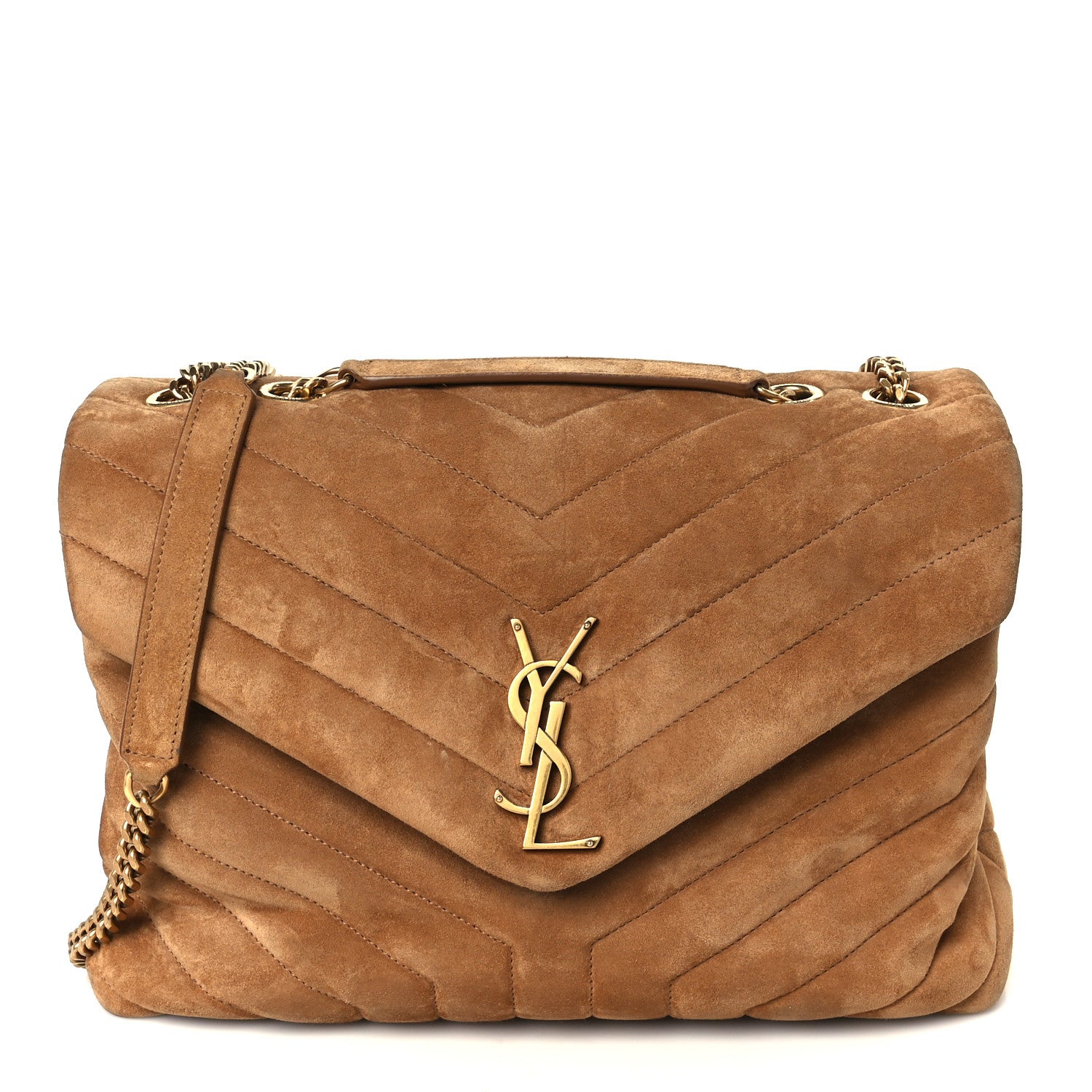 Saint Laurent Suede Y Quilted Monogram Medium Loulou Chain Satchel Cinnamon 1 of 11