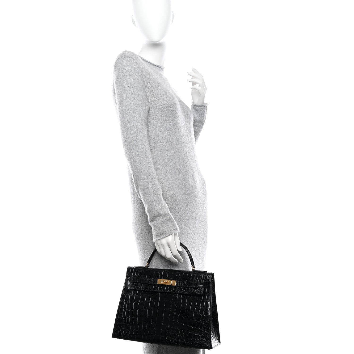 Hermes Shiny Niloticus Crocodile Kelly Sellier 32 Black 2 of 12